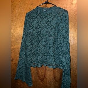 Plus Size 2X Green Lace Bell Sleeve Blouse